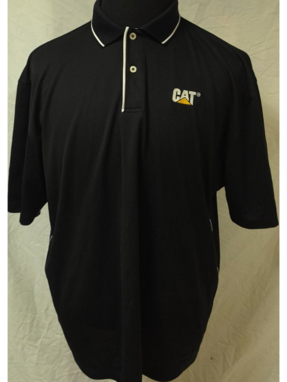 Sport Tek Mens XL Black Cat Caterpillar Logo Short Sleeve Polyester Polo Shirt